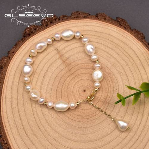 GLSEEVO Pure Natural Baroque Freshwater Pearl Female Wedding Party Gift Bracelet Noble Ethnic Style Luxury Jewelry GB0965