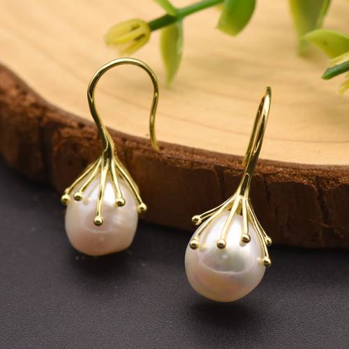 GLSEEVO Pure Natural Freshwater Baroque Pearl Earrings Woman Wedding Party Birthday Gift Boutique Jewelry Jewelry GE0335C