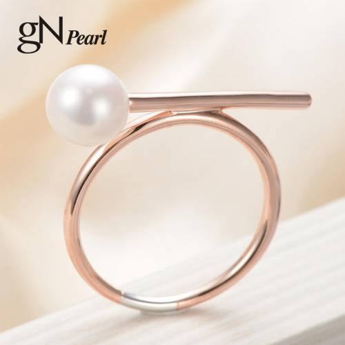 GN Pearl 18K Rose Gold Plate Rings Modern Style gNPearl Genuiene White Natural Freshwater Pearl Ring Fine Jewelry for Women Gift