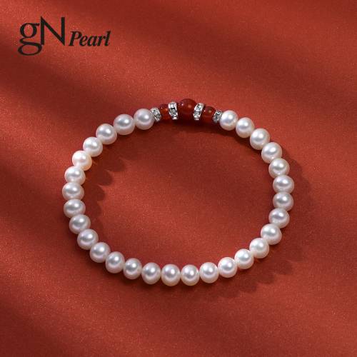 GN Pearl Agate Bracelets Elastic Band Adjustable Chain gNPearl Genuine 5-6mm Natural Freshwater Pearl Bracelet Jewelry For Women