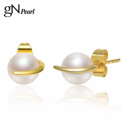 GN Pearl Natural Freshwater 7-8mm Pearl Stud Earrings Gift Gold Color For Women Party Birthday Girls Simple Earrings