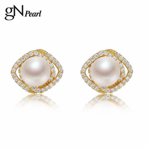 GN Pearl Natural Freshwater 8-9mm Pearl Stud Earrings Gift Gold Color For Women Party Birthday Girls Simple Earrings