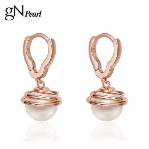 GN Pearl Stud Earrings Natural Freshwater 7-8mm Pearl Gift Rose Gold Color For Women Birthday Girls Simple Earrings