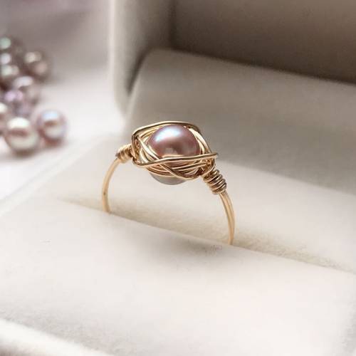 Gold Filled 7MM Natural Purple Pearl Rings Handmade D‘not Fade Jewelry Knuckle Ring Mujer Bague Femme Minimalism Ring