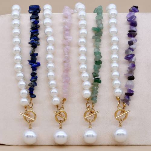Half and Half Pearl Beaded Natural Stone Chain Round Pearl Ball Toggle Necklace for Women Asymmetric Jewelry Wholesale