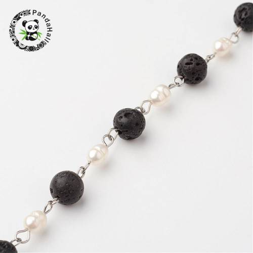 Handmade Chains for Necklaces Bracelets Making - with Lava - Grade A Natural Freshwater Pearl and 304 Stainless Steel Eyepins - 39
