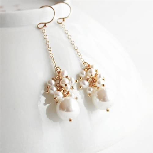 Handmade Natural Pearl Drop Earrings 14K Gold Filled Jewelry Boho Oorbellen Brinco Vintage Jewelry Women Earring Wedding Jewelry
