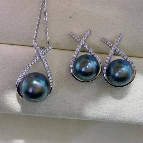 HENGSHENG 9-10mm Natural-Ocean Tahiti Black Round Fine Pearl Jewelry Women Set - High Luster pearls Earrings&Pendant Female Gift