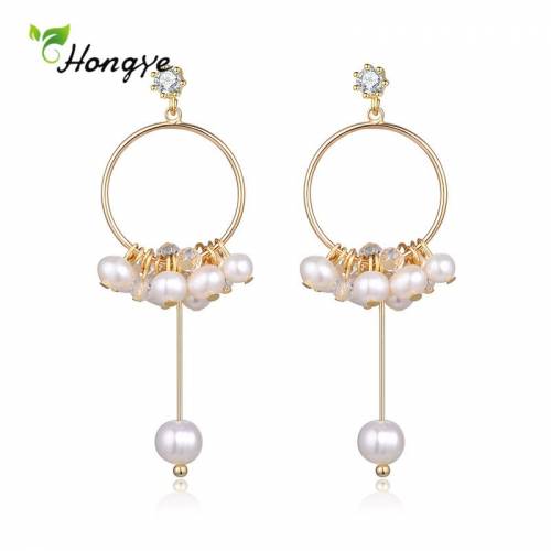 Hongye Newest Natural Freshwater Multi-Pearl Drop Earrings for Women Elegant Fashion Long Pendant Round Brincos Tassel Jewelry