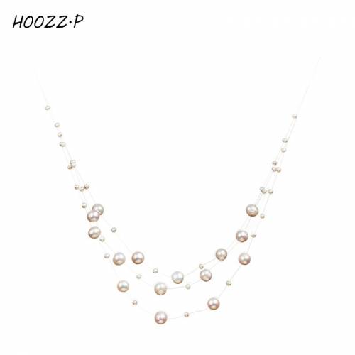 HOOZZP Natural Freshwater Pearl Necklace For Women Layered Choker Fashion White 3-9mm High Luster Quality Trendy Wedding Gift