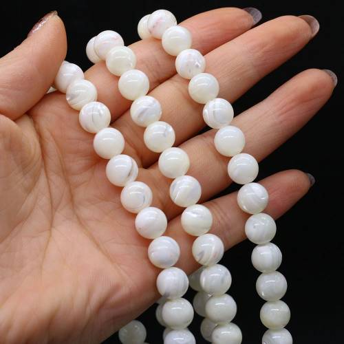 Hot Natural White Mother-of-pearl Shell Beads Round Polished SeaShell Bead for Jewelry Making Diy Necklace Bracelet Women Gifts