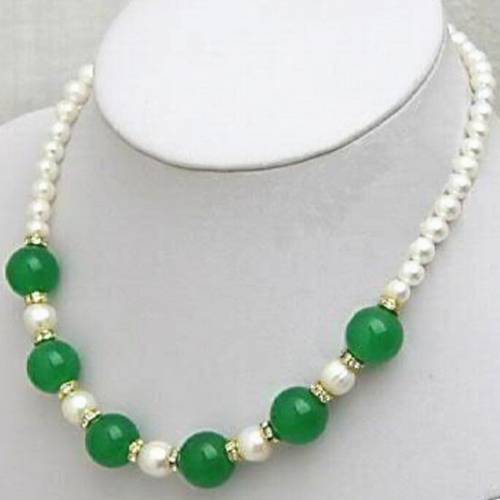 Hot sale natural 7-8mm white pearl green jades round beads original design fashion women elegant chain necklace 18 MY5203