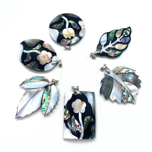 Leaf Flower Shape Natural Abalone Shell Necklace Pendant Freshwater Shell Mother of Pearl Round Oval Pendant DIY Jewelry Making
