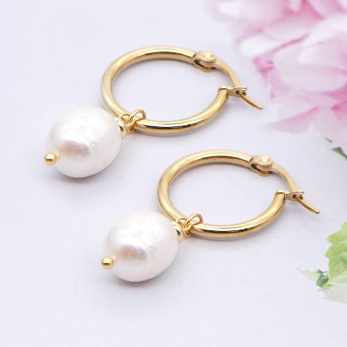 Light Luxury Natural Freshwater Pearl Hoop Earrings Custom Gold Plated Big Circle Pendant Earring Women Girl Gift Accessories