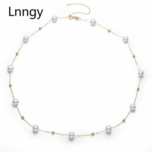Lnngy 18K Jewelry Gold Link Chain Necklace Natural Freshwater Pearl Necklaces Bijoux Femme Gifts for Women Engagement Birthday