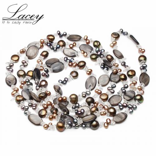 Long Natural Freshwater Pearl Neckalce Women 190cm-200cm - Fashion Multilayer Real Pearl Necklace Fine Jewelry Mother Present