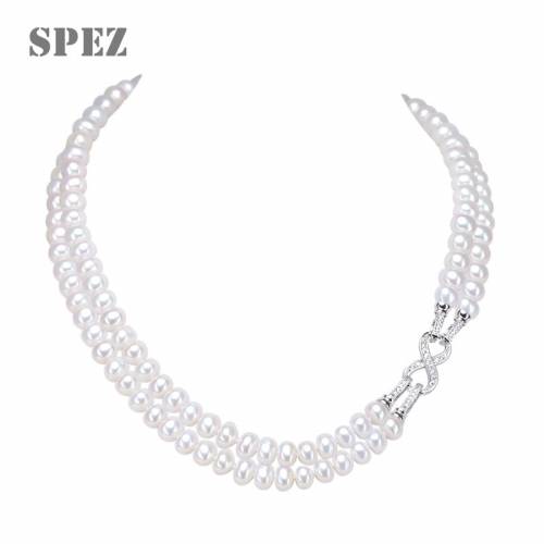 Long Pearl Necklace Genuine Natural Freshwater Pearl Double Row Eight Choker Necklaces For Women Jewelry Fashion Gift