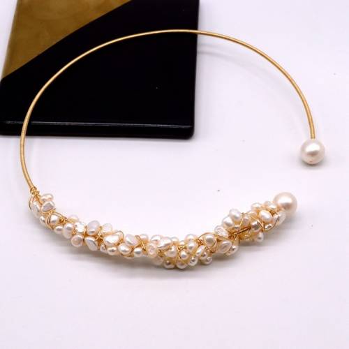 Luxury pearl collar - natural baroque freshwater pearl - golden collar 100% handmade jewelry - ladies pearl collar