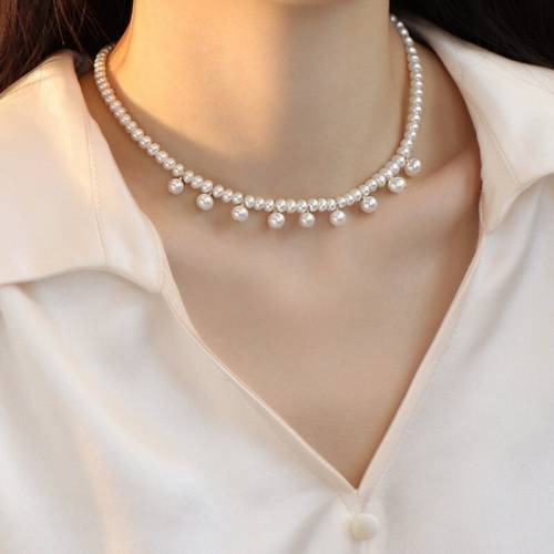 Minar Luxury Baroque Freshwater Pearl Chokers Necklace for Women Nature Round Pearls Strand Chain Necklace Party Holiday Jewelry