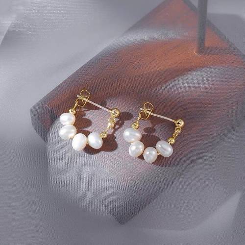 Minar Luxury Irregular Natural Freshwater Pearl Earrings for Women Girls Gold Color Alloy Beaded Round Pendant Earrings Brincos