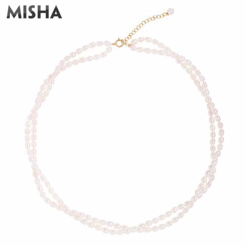 MISHA NEW Pearl Necklace Women Ladies High Quality Natural Pearl Necklace Wedding Birthday Gifts Double Strand Necklace