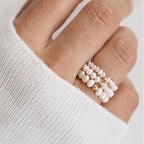 Momiji Natural Shell Pearl Rings for Women Adjustable Bead Rings Couple Rings Wholesale Stainless Steel Ring 2021