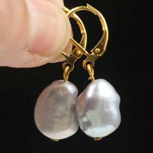 Natural 10-12mm Grey Unusual Drop Baroque Pearl 18k gold Earring Jewelry Beautiful Thanksgiving Women Lucky VALENTINE‘S DAY