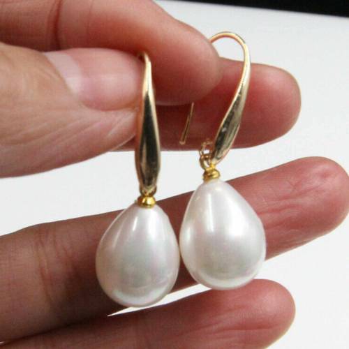 Natural 12X14mm White South Sea Shell Pearl Dangle Earrings hook Aquaculture Gift Hook Christmas Holiday gifts New Year Jewelry