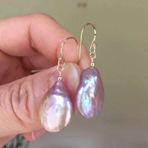 Natural 16-17mm Purple Baroque pearl 14k gold earrings Fashion Aquaculture Party CARNIVAL Cultured Classic Mother‘s Day