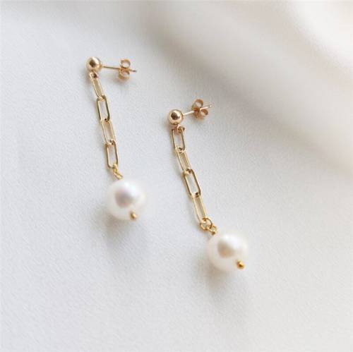 Natural 7MM Pearl Earrings 14K Gold Filled Pearl Earrings Handmade Gold Jewelry Boho Oorbellen Brinco Vintage Women Jewelry