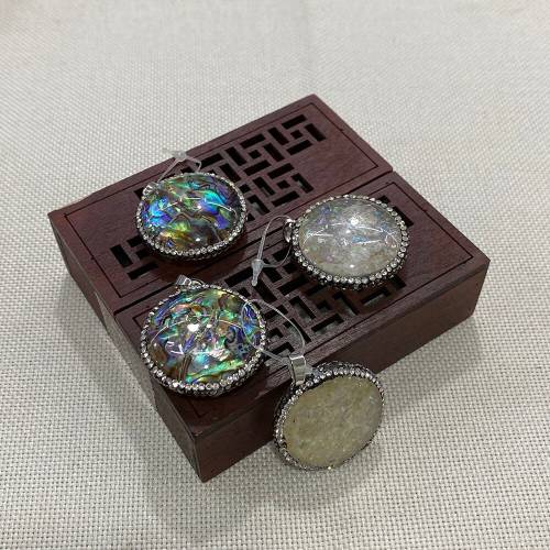 Natural Abalone Shell Oblate Pendant Small Jewelry Mother-of-Pearl DIY Jewelry Making 15mm Round Shell Gift Earring Accessories