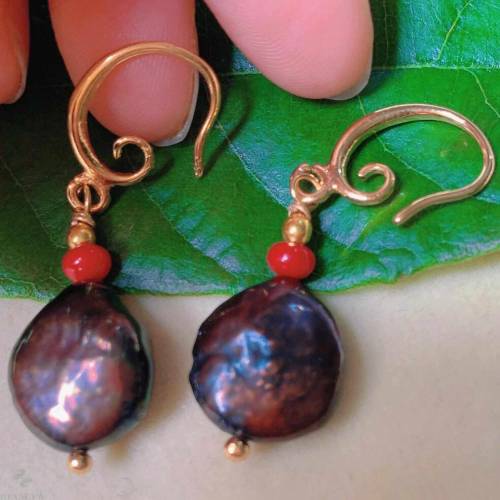 Natural Alien Baroque red agate Pearl 18K gold Earrings Gift Halloween Christmas Beautiful Party CARNIVAL Gift Freshwater