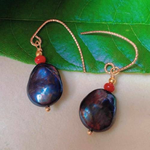 Natural Alien Baroque red agate Pearl 18K gold Earrings Gift Jewelry Accessories Hook Beautiful Lucky Fashion Cultured Easter