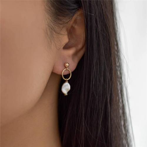 Natural Baroque Pearl Earrings 14 Gold Filled Circle Jewelry Brincos Minimalism Oorbellen Boho Pendientes Drop Women Earrings
