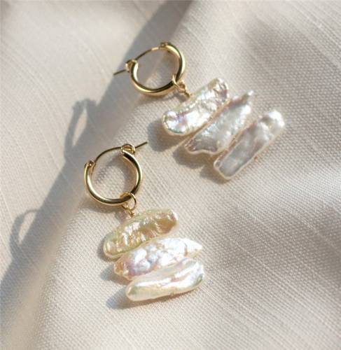 Natural Baroque Pearl Earrings 14K Gold Filled Hoop Earrings Gold Jewelry Brincos Pendientes Oorbellen Handmade Boho Earrings