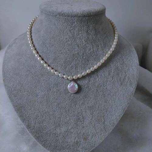 Natural Coin Pearl Necklace For Women - Real Small Freshwater Pearl Chocker Necklace Fashion Necklace Chain