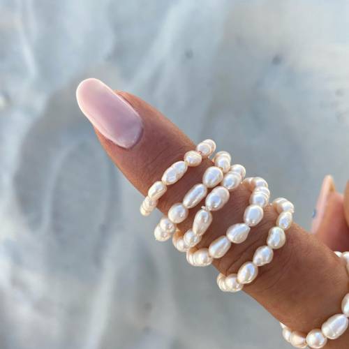 Natural Freshwater Beaded Pearl Ring Round Geometric Adjustable Elastic Rope Rings For Women Finger Rings Boho Jewlery Gift 2021