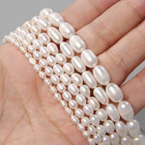 Natural Freshwater Pearl Beads White Rice Shape Punch Loose Beads for DIY Elegant Necklace Bracelet Jewelry Making Accessory