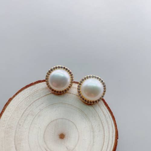 Natural Freshwater Pearl Gold Round Stud Small Earrings For Women Girls Gift Fashion Elegant Party Zircon Jewelry 2019 New
