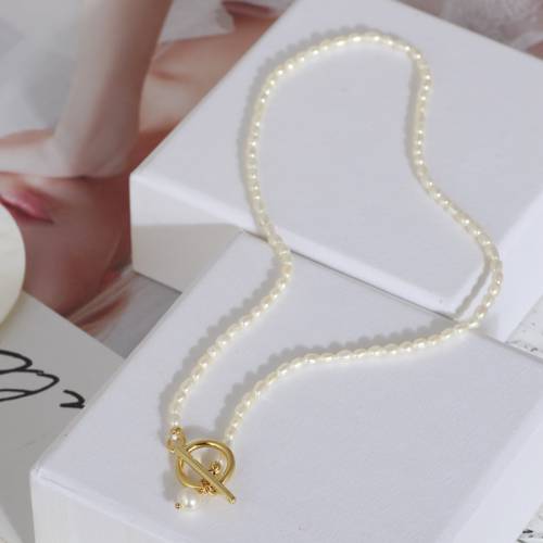 Natural Freshwater Pearl OT Chain Necklace Women Jewelry OL Designer T Show Runway Party Boho Elegance Top Rare Japan Korean