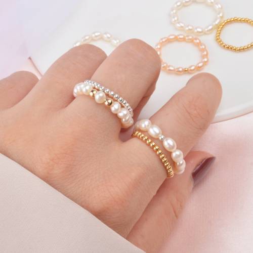 Natural Freshwater Pearl Rings for Women Fashion 3-4mm Mini Small Baroque Pearl Engagement Ring Stainless Steel Jewelry Gift