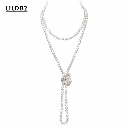 Natural Freshwater Pearls Slight Flaws High Gloss Sweater Chain Fashionable Ladies Round Pearl Long Necklace Gift for Mother