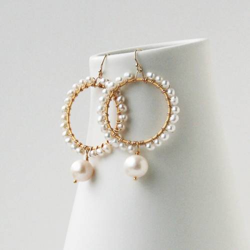 Natural Pearl Earrings Circle Pendientes Handmade 14K Gold Filled Jewelry Boho Oorbellen Brinco Vintage Jewelry Earrings