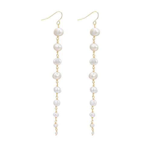 Natural Pearl Earrings for Women Gold Color Long Tassle Drop Earrings Elegant Dangle Earings Bridal Wedding Jewelry Pendientes