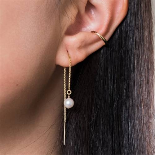 Natural Pearl Earrings Handmade 14K Gold Filled Jewelry Boho Oorbellen Brinco Vintage Jewelry Minimalist Long Drop Earrings