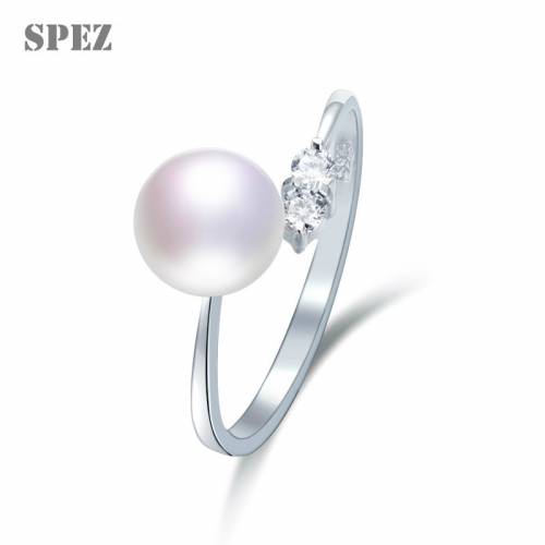 Natural Pearl Rings For Women 925 Sterling Siver Ring 8-9mm Real Freshwater Pearl Wedding Jewelry