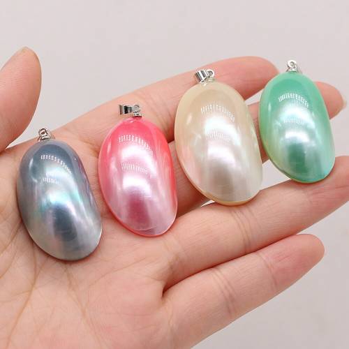 Natural Shell Egg Round Shape Pink White Mother Of Pearl Shell Necklace Pendant For Making Jewelry DIY Necklace Accessories