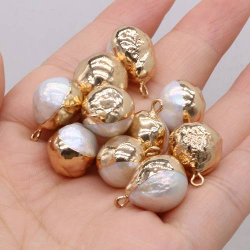 Natural White Pearl Gold-plated Round Ball Pendant Handmade Crafts DIY Necklace Bracelet Earrings Jewelry Accessories Gift Make