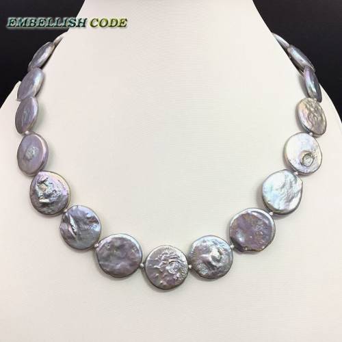 NEW baroque pearl big size choker statement necklace gray colorful round coin flat shape natural freshwater pearls fold face