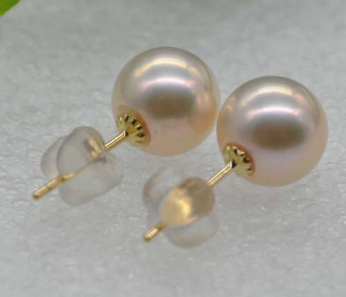 Newly Gorgeous G14K 85-9mm round natural pearl earring studs A016